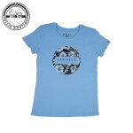 Ladies Round Floral Print Tee - Dusk Blue - 3XL