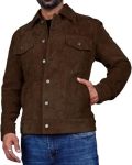 Premium Vintage Trucker Suede Leather Jacket Men Genuine Lambskin Men Leather Jackets Shirt Collar Jackets For Mens Us Alpha Lar