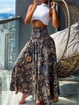Floral Print Wide Leg Pants Boho Shirred High Waist Loose Flare Pants For Spring & Summer Women's Clothing
