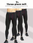 3PCS Men's Quick-drying Close-fitting Leggings Tight-fitting Solid Color Warm Long Pants Sports Fitness Pants