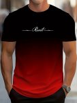 Gradient Color And Letter Print "reset" Crew Neck And Short Sleeve T-Shirt Casual And Chic Tops For Men's Summer Daily Wear And