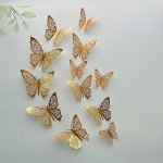 12PCS Creative 3D Wall Sticker Hollow Butterfly Self-adhesive Wall Stickers Bedroom Entryway Living Room Porch Home Decoration W