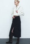 Slit-hem Twill Skirt - Black