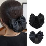1PC Elegant Classic Sweet Black Bow Hair Net Bun Maker Women Girls Business Style Casual Leisure Hair Accessories Gift Photo Pro