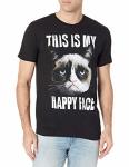 T-line Men's Happy Face Grumpy Cat Graphic T-Shirt Black Large