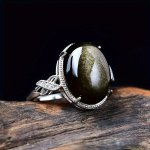 1PC Inlaid Natural Golden Obsidian Adjustable Ring Simple Ring Suitable For Men Daily Wear