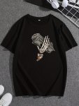Cartoon Skeletal Hand With Cash Graphic Print Men's Novel Design T-Shirt Casual Comfy Tees For Summer Men's Clothing Tops For Da