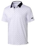 Obla Mens Golf Polo Shirts Short Sleeve Dry Fit Performance Moisture Wicking Casual Print Collared Golf Shirts For Men White Gol