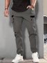 Men's Cuffed Cargo Pants With Flap Pockets In Solid Color Breathable Comfy Pants For Outdoor Activity