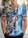 Men's Fish Print T-Shirt Casual Short Sleeve Crew Neck Tee Men's Clothing For Outdoor