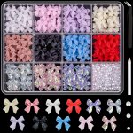 500 Pcs 3D Nail Charms And Flatback Pearls Multi Styles Bowknot Charms + Pink&white Star Heart Nail Jewels + 2-6MM White Nail Pe