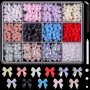 500 Pcs 3D Nail Charms And Flatback Pearls Multi Styles Bowknot Charms + Pink&White Star Heart Nail Jewels + 2-6mm White Nail Pearls For