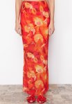 Floral Patterned Lined Tulle Skirt - Red-multicolored