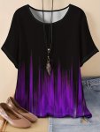 Plus Size Ombre Print T-Shirt Casual Short Sleeve Crew Neck Top For Spring & Summer Women's Plus Size Clothing