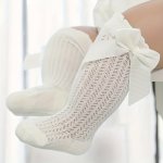 1 Pair Girl's Bowknot Knitted Socks Mesh Cotton Blend Comfy Breathable Soft Crew Socks For Outdoor Wearing