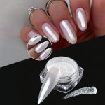 White Pearl Chrome Nail Powder Mirror Effect Aurora Magic Pearlescent White Nail Powder Pigment High Gloss Glitter Nail Art Holo
