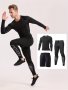 3PCS Men's Long Sleeve Round Neck Tops Shirts & Shorts & Leggings Pants Compression Workout Gym Set Sports Fitness Body Shaper Set