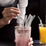 1SET 4 Straws + 1 Brush 8MM Transparent Glass Straw Reusable Heat Resistant Drinking Straws High Temperature Resistant Straws Wa