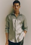 Slim Fit Linen Shirt - Sage Green