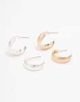 Mixed Metals Sandblast Hoop Earrings 2-PACK
