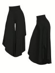 Plus Size Solid Color Asymmetrical Hem Pants Casual Wide Leg Pants For Spring & Summer Women's Plus Size Clothing
