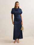 Genevieve Satin Drape Maxi Dress - 20 Navy
