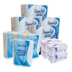 Snow Soft 2 Ply Toilet Paper Pack Of 72 + Kitchen Towel Pack Of 8 & 4 Tissue Boxes