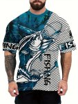 Plus Size Men's Anime Fish Graphic Print T-Shirt For Summer Cool Street Style Short Sleeve Tees For Outdoor