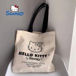 Sanrio Hello Kitty Tote Bag Linen Reusable Shopping Shoulder Bag Authorized Cute Cartoon Design Versatile Storage Gift For Birth