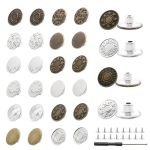 Lilaly 32 Sets 16 Styles Jean Button Replacement 17MM And 20MM No-sew Replacement Jean Buttons For Loose Pants Tightener Style 1