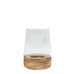 Candle Holder Tapered Cylinder With Wooden Base 16 X 14CM