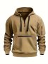 Men's Solid Colorhalf-zip Design Long Sleeve Casual Hooded Sweatshirt With Kangaroo Pocket For Fall/winter Casual Daily Wear