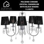 Polished Chrome Crystal Chandelier With Black Shades - 5 Lights
