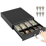 Volcora 13" Manual Push Open Cash Register Drawer For Point Of Pos System Black Heavy Duty Till With 4 Bills And 5 Coin Slots