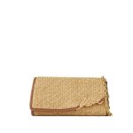K signature Raffia Crossbody Wallet -natural tan