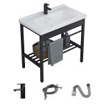 Freestanding Bathroom Console Sink Bathroom Vanity With Sink 28.3" X 19" X 32.3" Ceramic Console Sink Set With Bracket Utility S