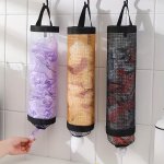 Wall-mounted Kitchen Plastic Bag Holder: Foldable Mesh Hanging Dispenser For Reusable Garbage Bags
