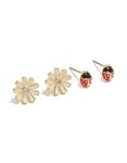 Goldair Gold Plated Enamel Ladybug & Flower Earrings 2-PACK