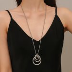 Interlocking Rings Pendant Necklace Retro Style Versatile Long Sweater Chain Jewelry