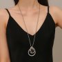 Interlocking Rings Pendant Necklace Retro Style Versatile Long Sweater Chain Jewelry