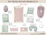 Cot Duvet Bedding Dusty Pink Daisy With Leaves Minimalistic Set