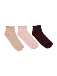 3 Pack Frill Edge Ankle Socks - One Size Assorted