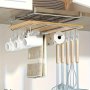 1PC Stainless Steel Cabinet Organizer Free Hole Punch Cutting Board Fabric Hanging Rack Kitchen Storage Rack With Mug Hooks Paper Towel Holder Cutlery Rack