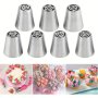 Stainless Steel Russian Piping Tips Set: Flower Shaped Frosting Nozzles For Pastry Cupcakes Cakes And Cookies - Perfect For Christmas Halloween And Easter Decorating (7 Pieces)