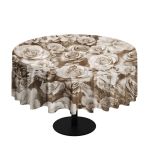 Brown Flower Agglomeration Round Tablecloth