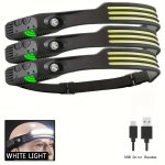 Rechargeable Cob LED Headlamp 1-5 Pack Multi-purpose Ultra-bright Headlight With 3 Light Strips Battery Powered With Lithium Bat
