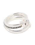 Silver Plated Black Cubic Zirconia Stacked Rondell Ring - M l