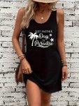 Letter Print Tank Dress Sleeveless Crew Neck Casual Dress For Summer & Spring Women's Clothing