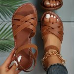 Women's Cross Strap Flat Sandals Open Toe Elastic Ankle Strap Slip On Shoes Casual Beach Sandals