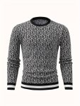 Men's Stylish Geometric Pattern Knitted Pullover Casual Breathable Long Sleeve Crew Neck Top For City Walk Street Hanging Outdoo